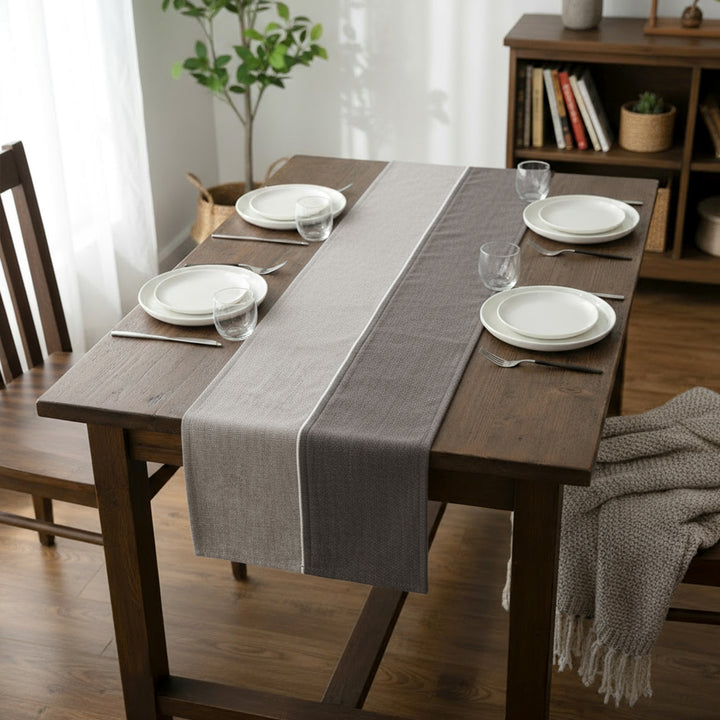 Cotton Light Grey & Grey Table Runner (Pack of 1)