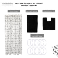 Polyester Blackbirds Combo Shower Curtain + Bathmat (Pack of 3)