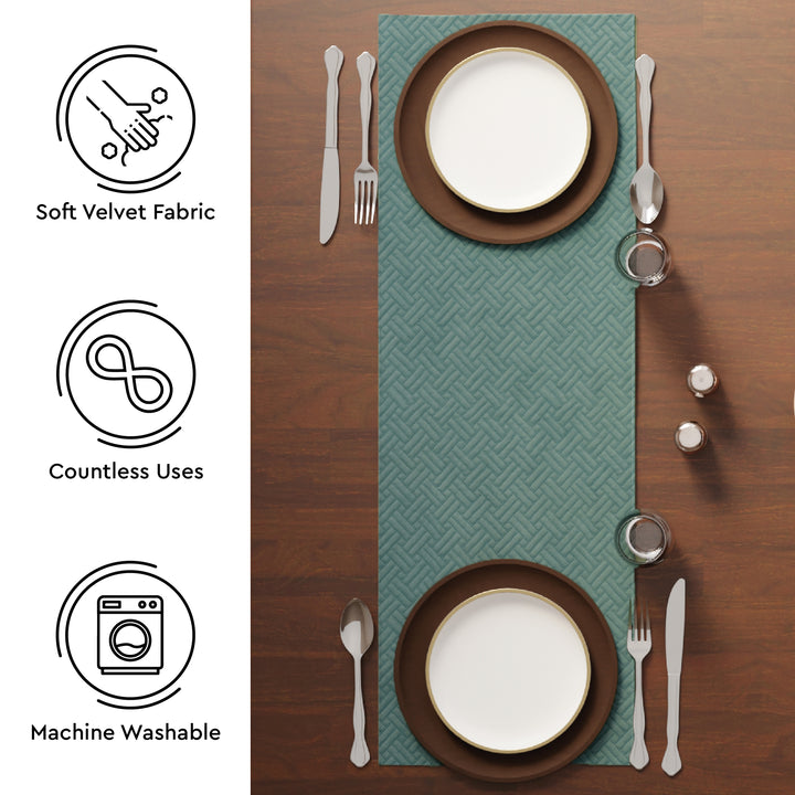 Quilted Velvet Aqua Table Runner