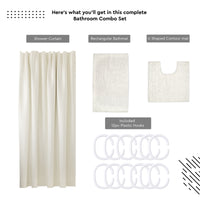 Polyester ZZ Cream Combo Shower Curtain + Bathmat (Pack of 3)