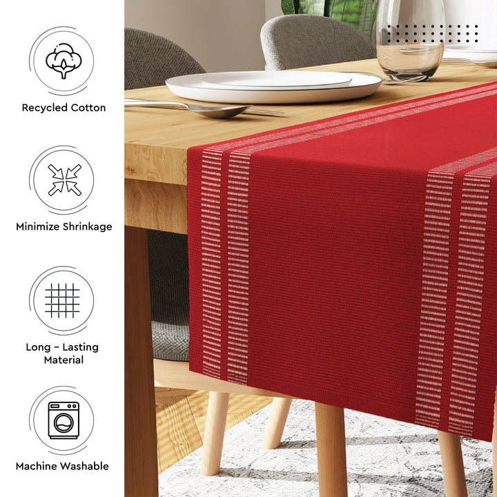 Cotton Ladder Red Table Runner+Placemat (Pack of 5)