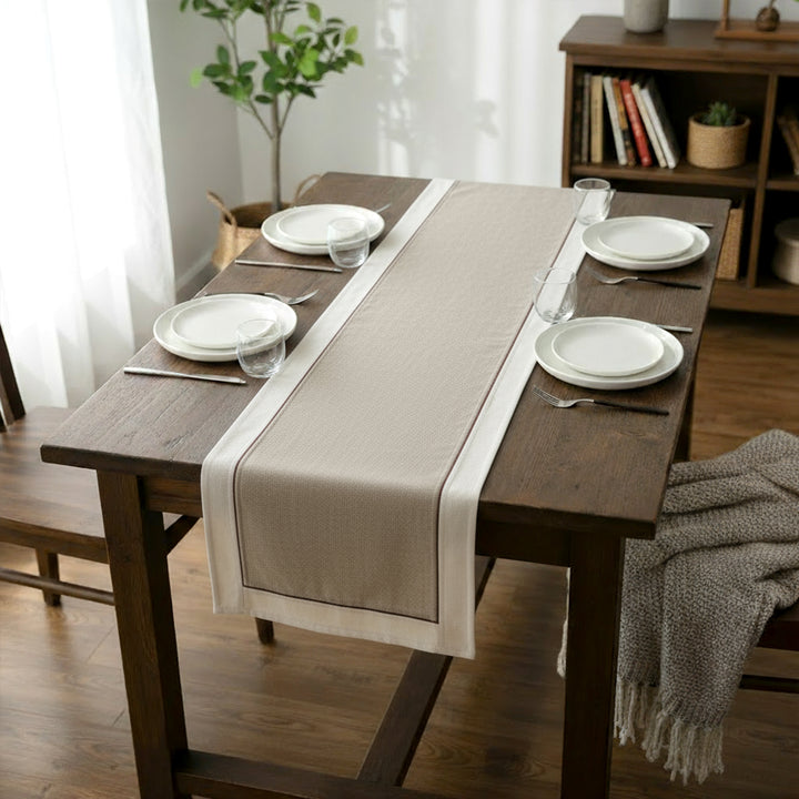 Cotton Off White & Beige Table Runner (Pack of 1)