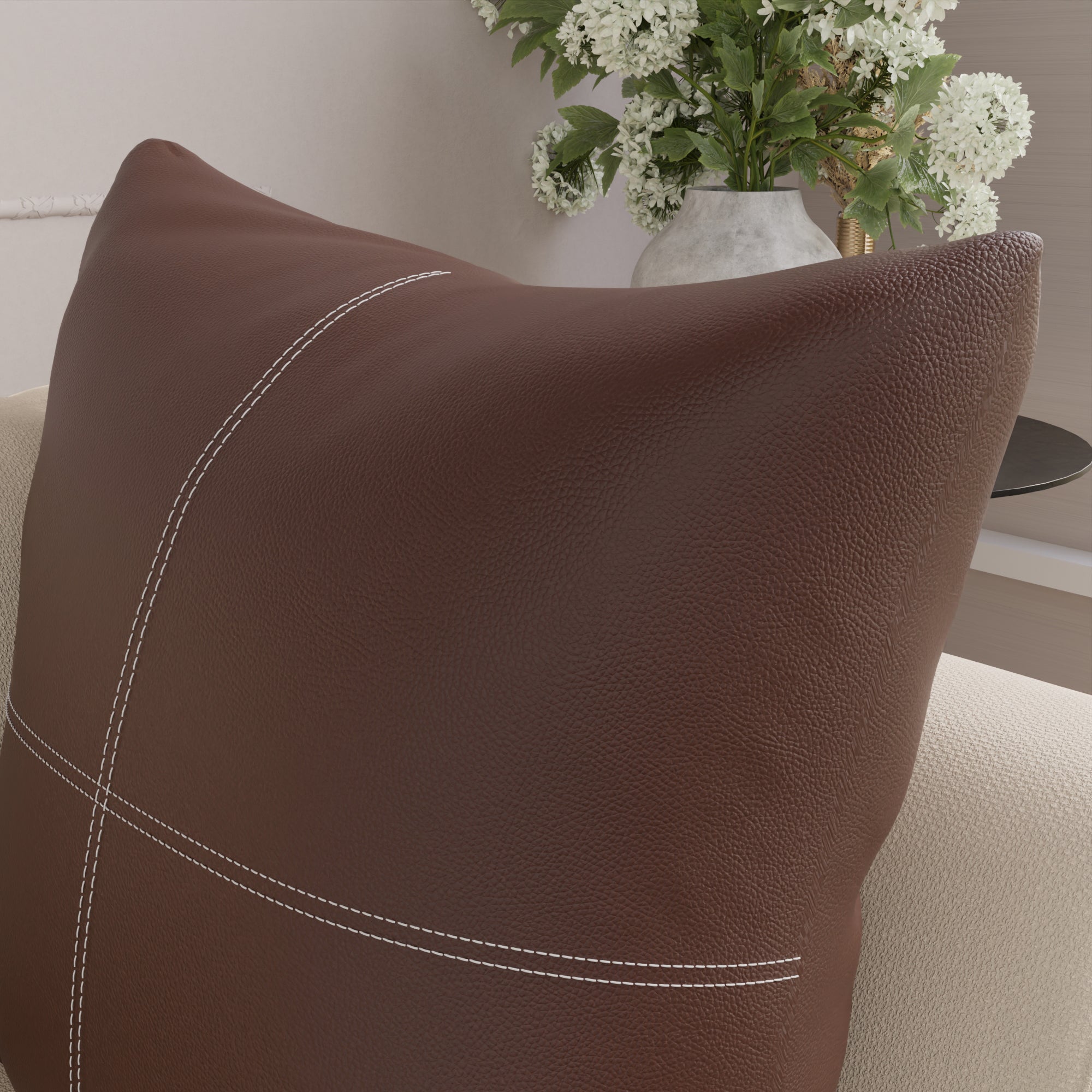 PVC Leather Chocolate Stitch Cushion Cover (Pack of 2)