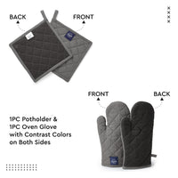 Cotton Grey Apron + Oven Glove + Pot Holder (Pack of 3)