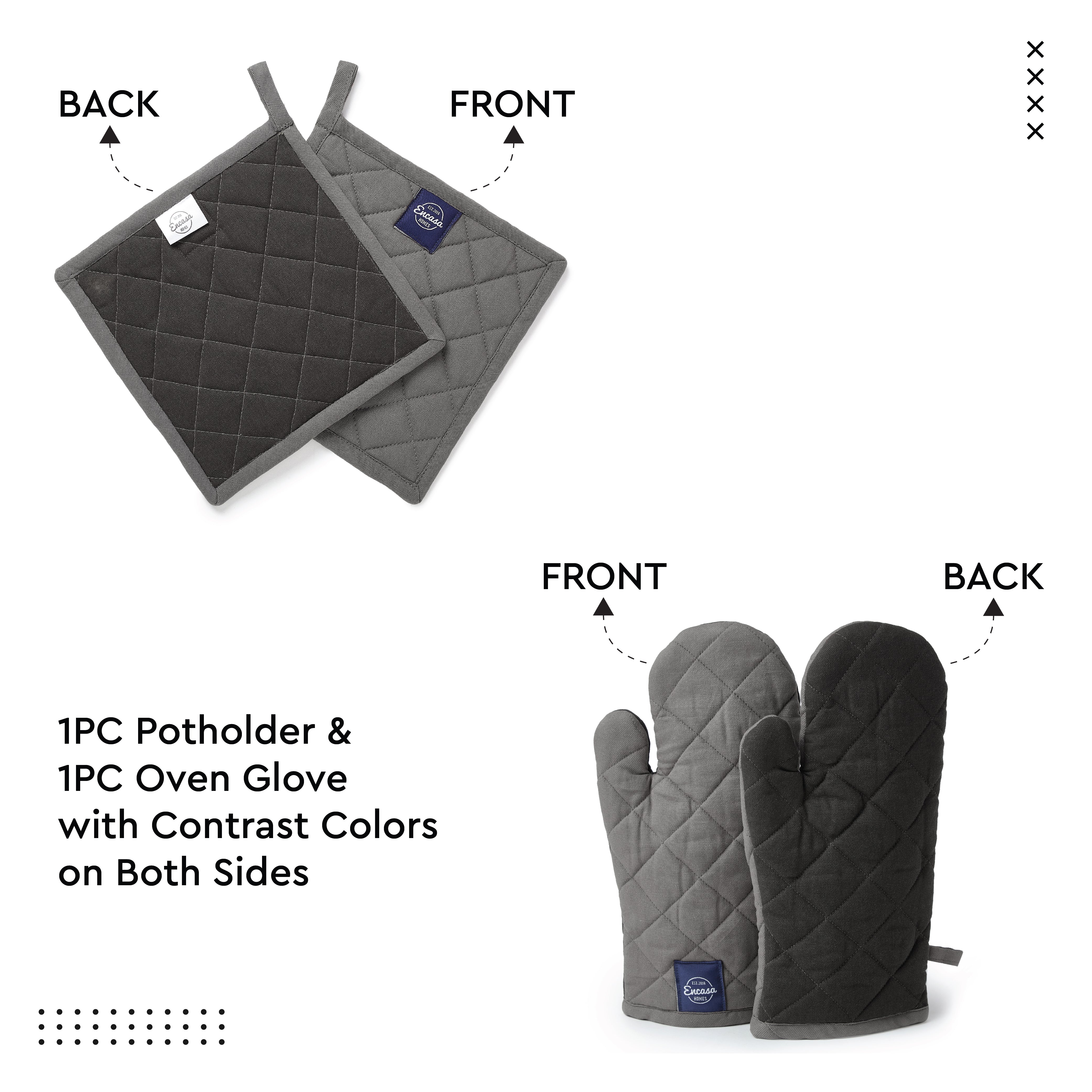 Cotton Grey Apron + Oven Glove + Pot Holder (Pack of 3)