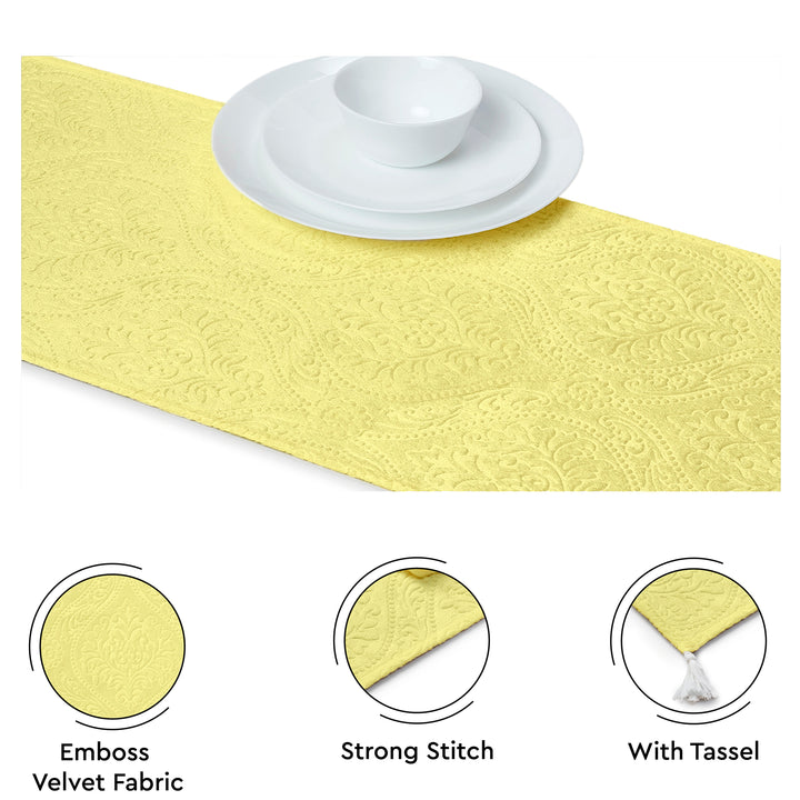 Embossed Velvet Pale Lime Table Runner
