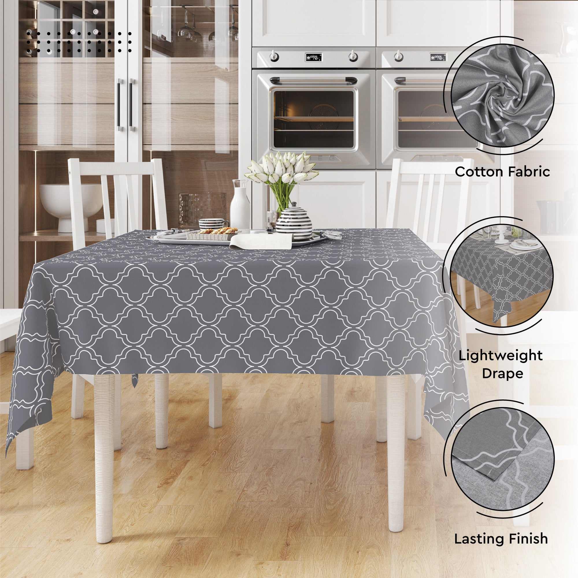Cotton Grey Tiles Table Cloth (Pack of 1)