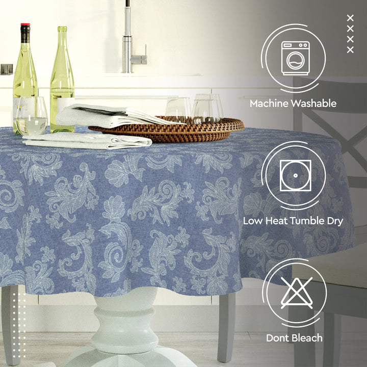 Cotton chambray Blue Table Cloth (Pack of 1)