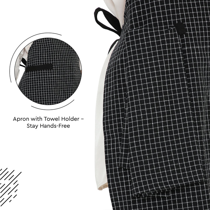 Cotton Butcher Checks Black Apron (Pack of 1)
