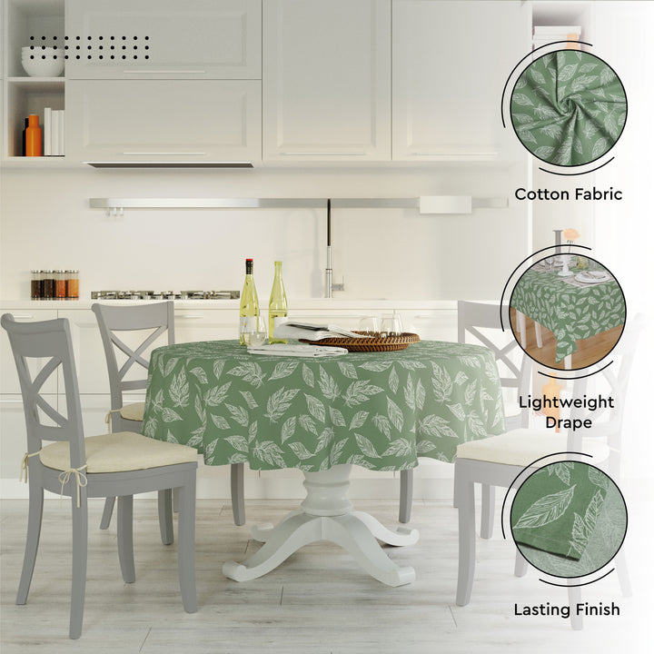 Cotton Big Leaves Green Table Cloth (Pack of 1)