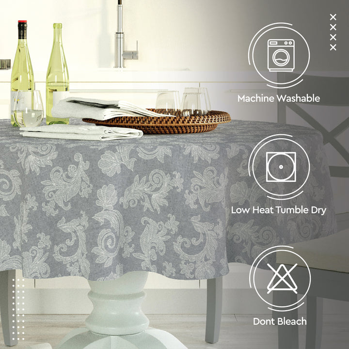 Cotton chambray Grey Table Cloth (Pack of 1)