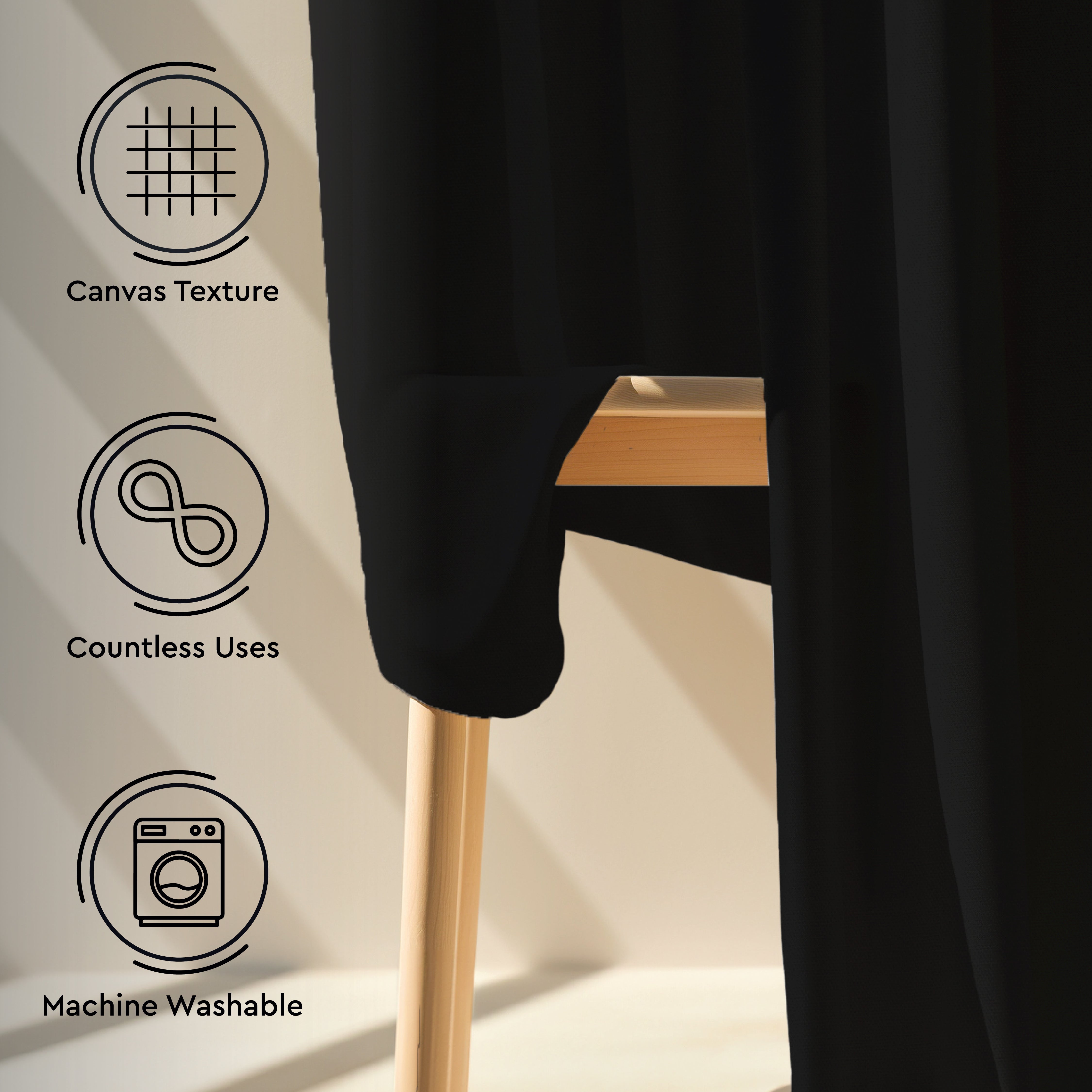 Canvas Jet Black Curtain (Pack of 1)