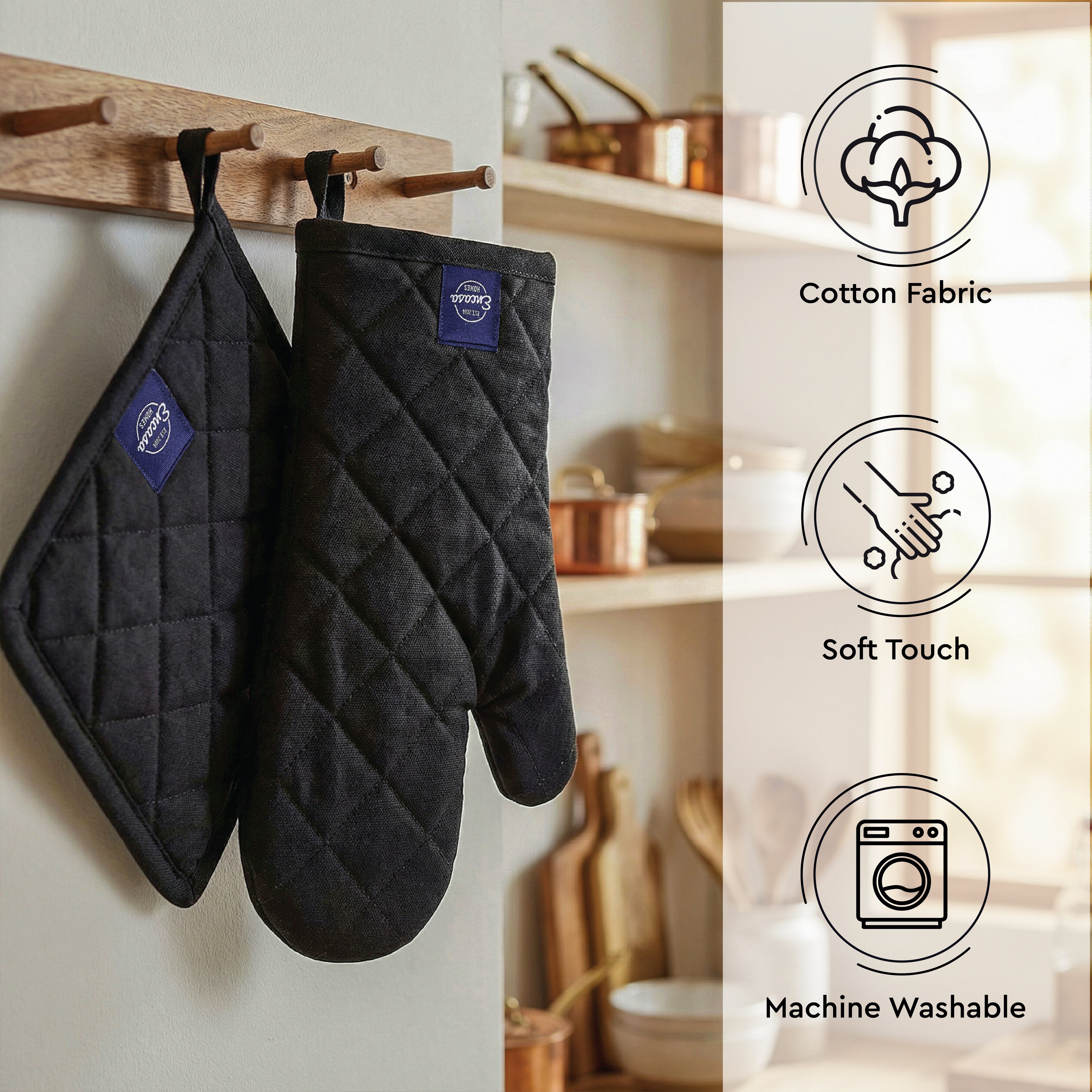 Cotton Full Black Oven Glove & Pot Holder