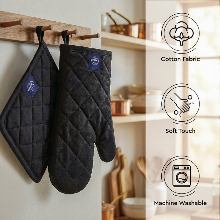 Cotton Full Black Oven Glove & Pot Holder