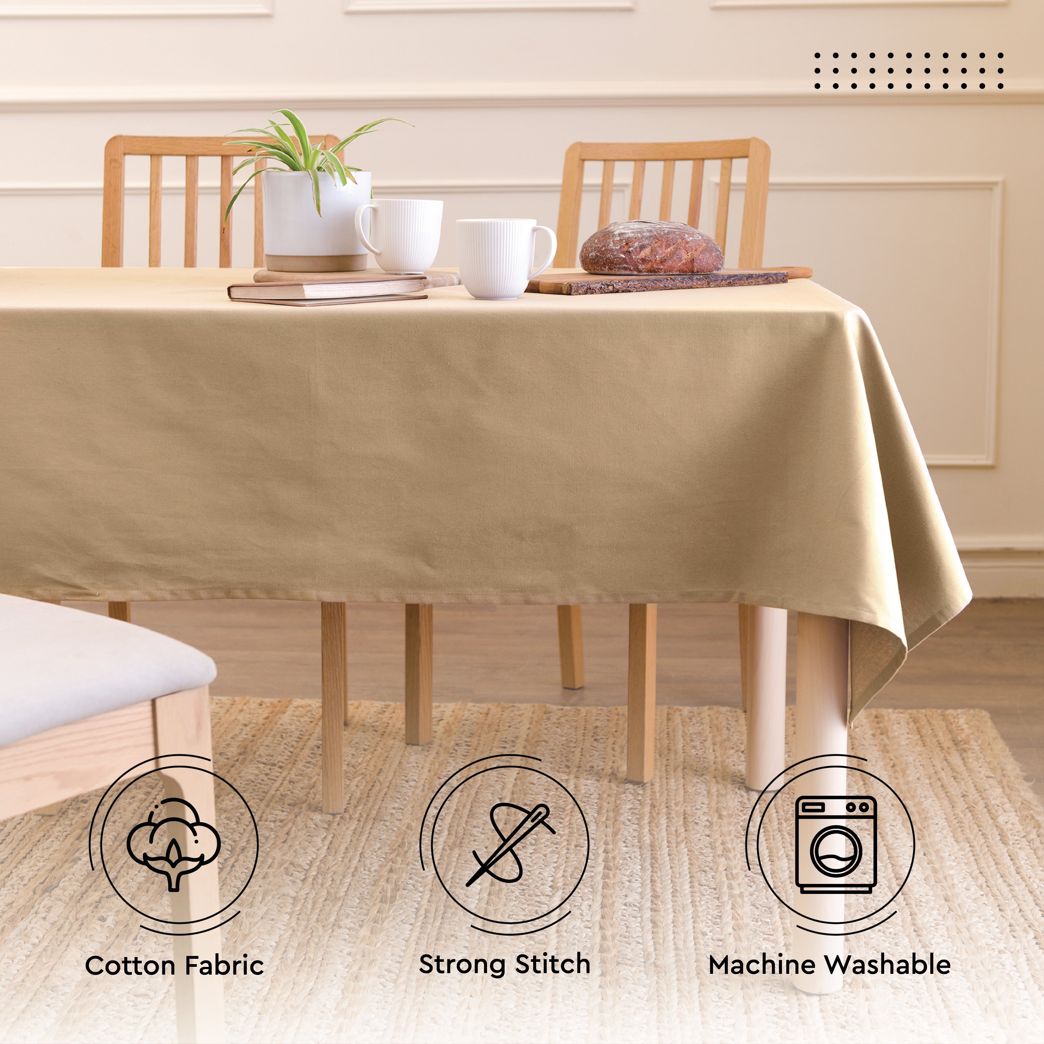 Cotton Light Beige Table Cloth (Pack of 1)