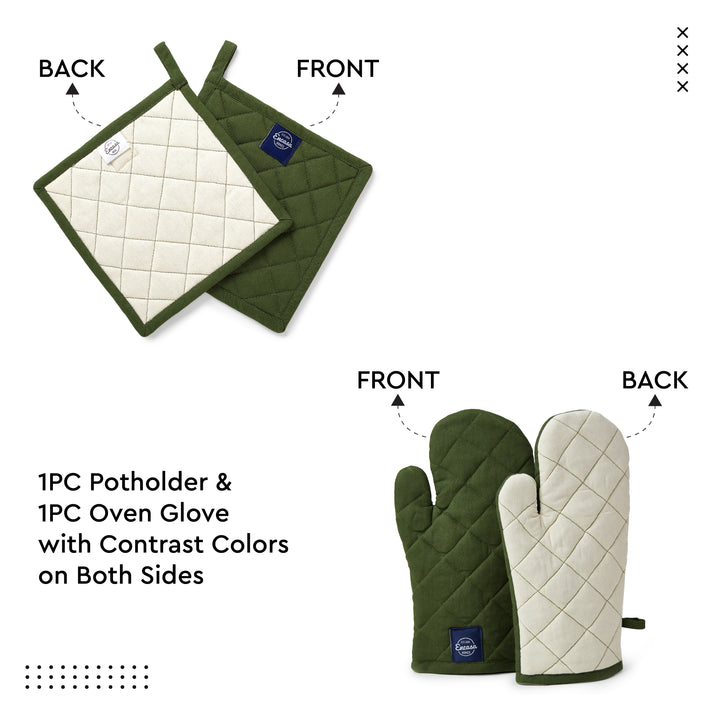 Cotton Leaf Green Oven Glove & Pot Holder