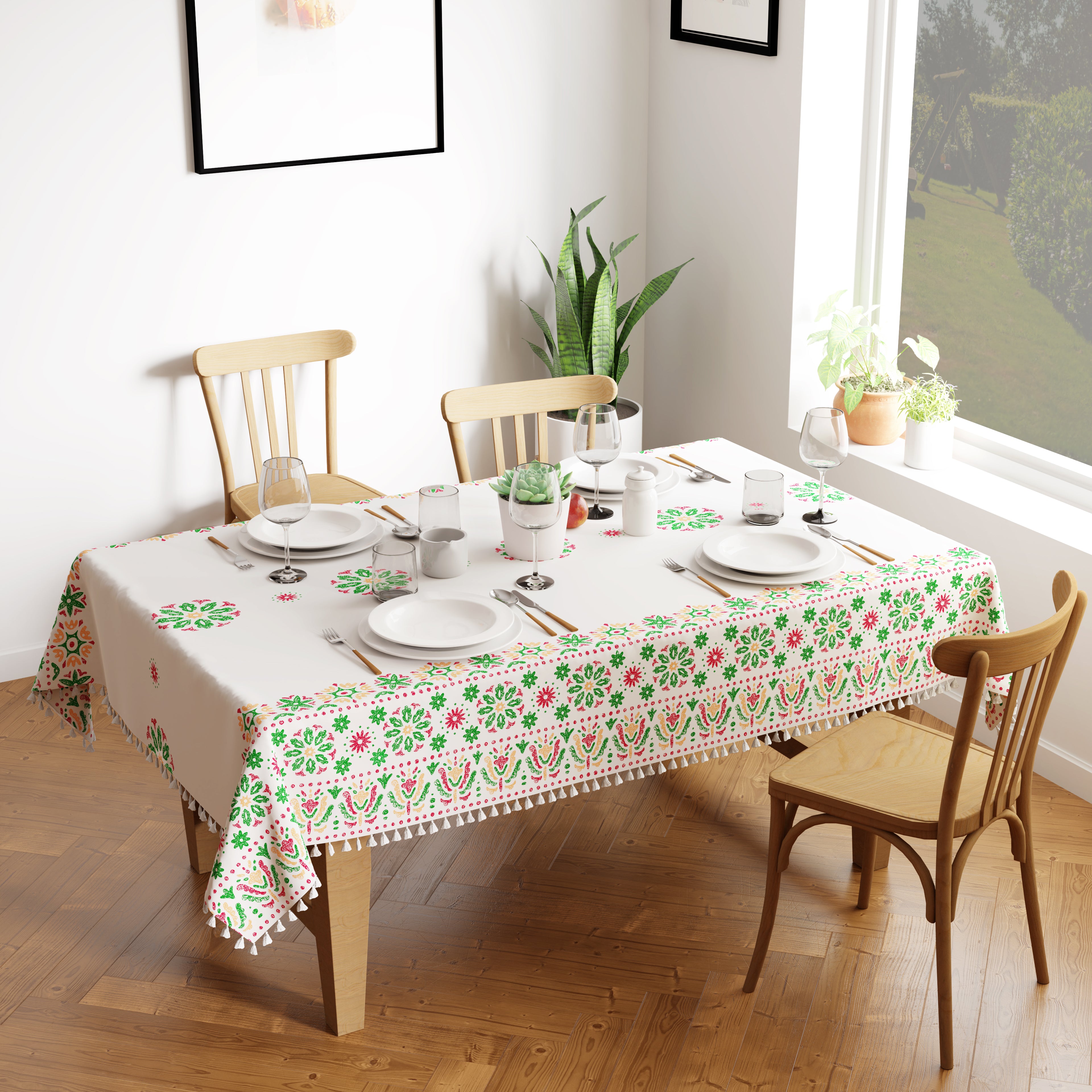 Polyester Boho Bright Green Table Cloth (Pack of 1)