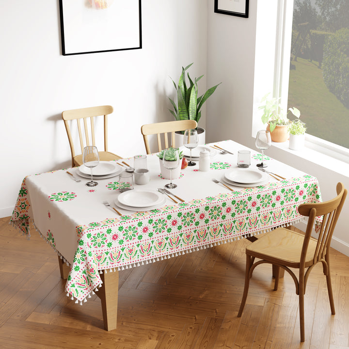 Polyester Boho Bright Green Table Cloth (Pack of 1)