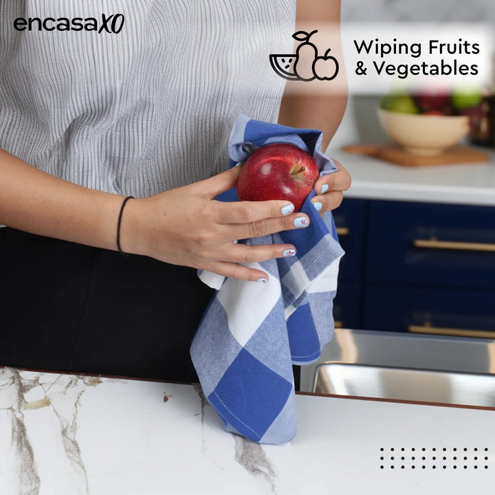 Cotton Buffalo Blue Checks Kitchen Towel (Pack of 4)