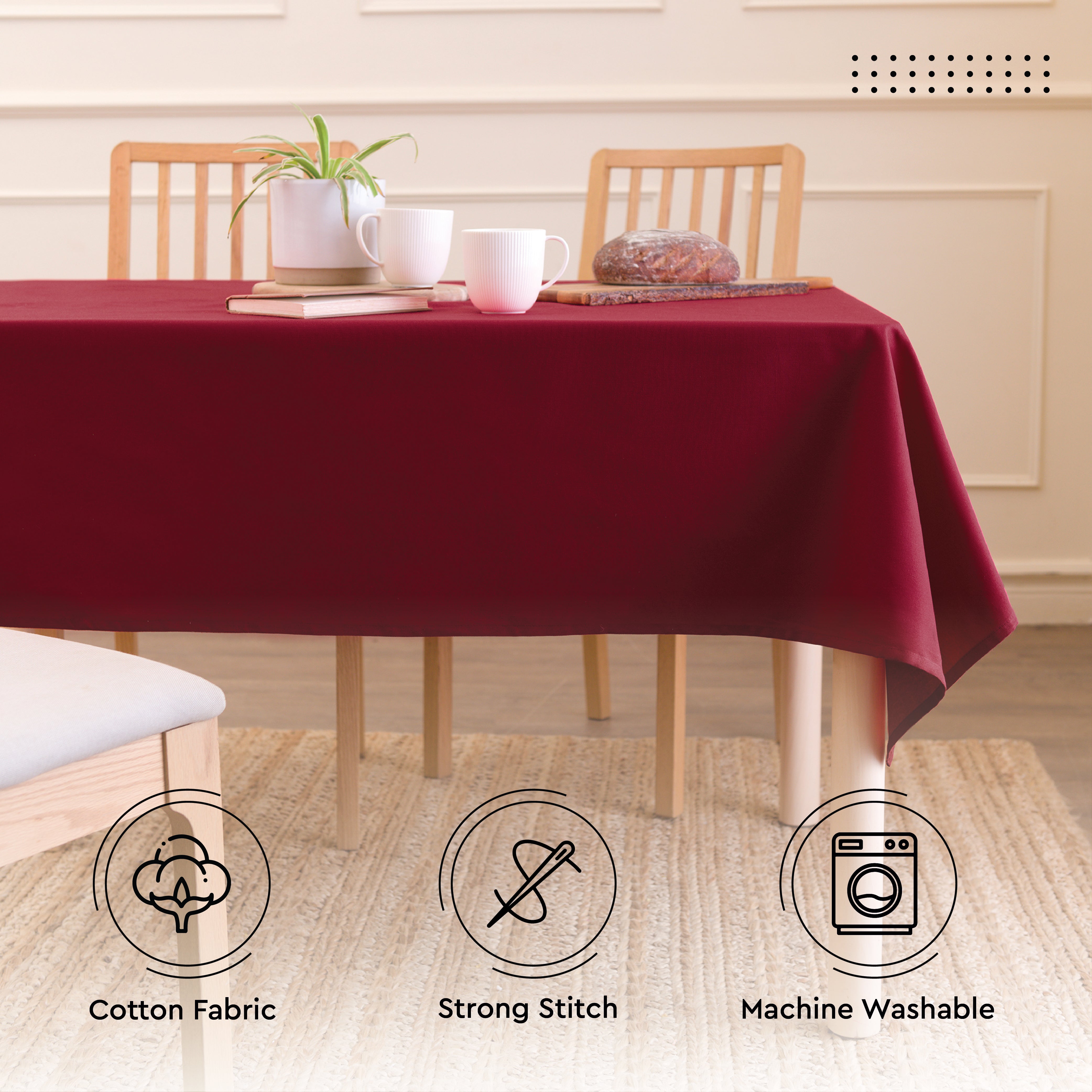 Cotton Rich Maroon Table Cloth (Pack of 1)