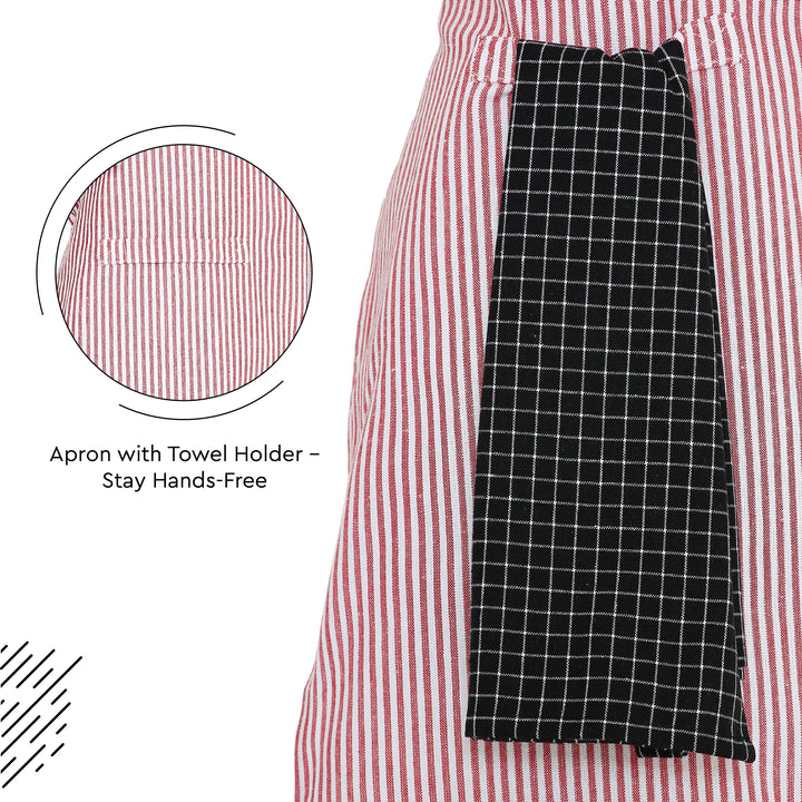 Cotton Ticking Red Apron (Pack of 1)