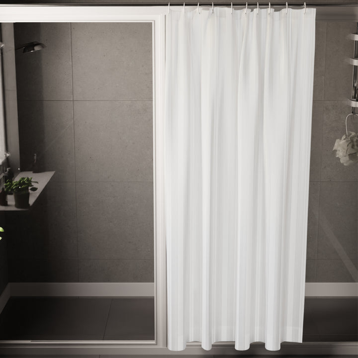 Polyester Stripe White Shower Curtain (Pack of 1)