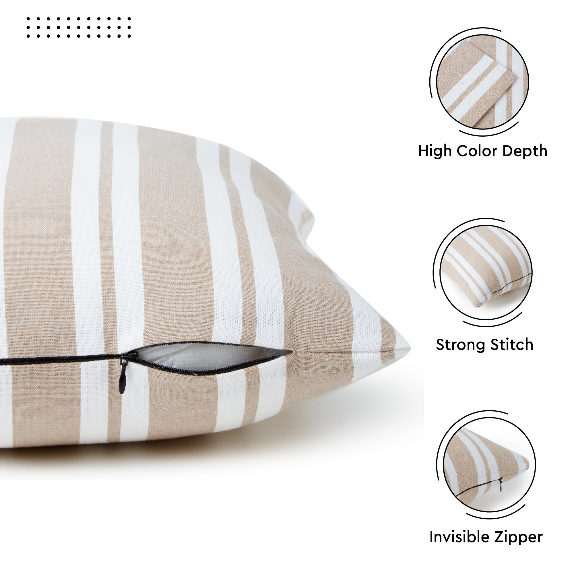 Cotton Franca Beige Stripes Cushion Cover (Pack of 2)