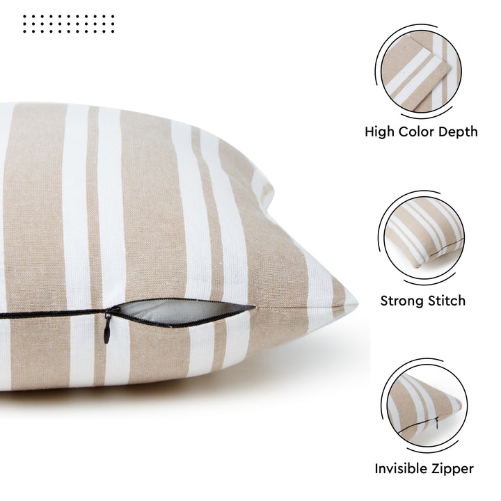 Cotton Franca Beige Stripes Cushion Cover (Pack of 2)