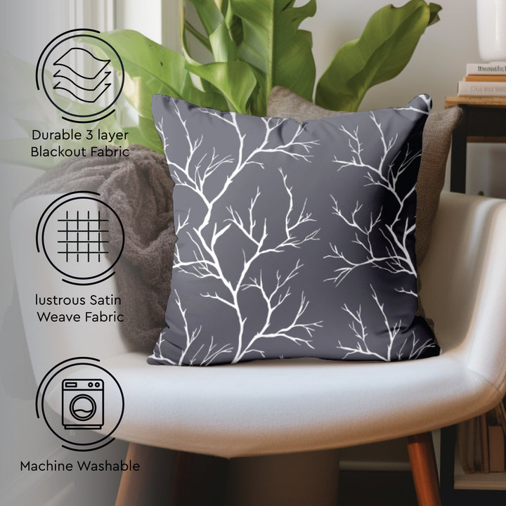 Polyester Blackout Twigs Grey Cushion Cover (Pack of 2)