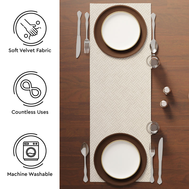 Quilted Velvet Beige Table Runner