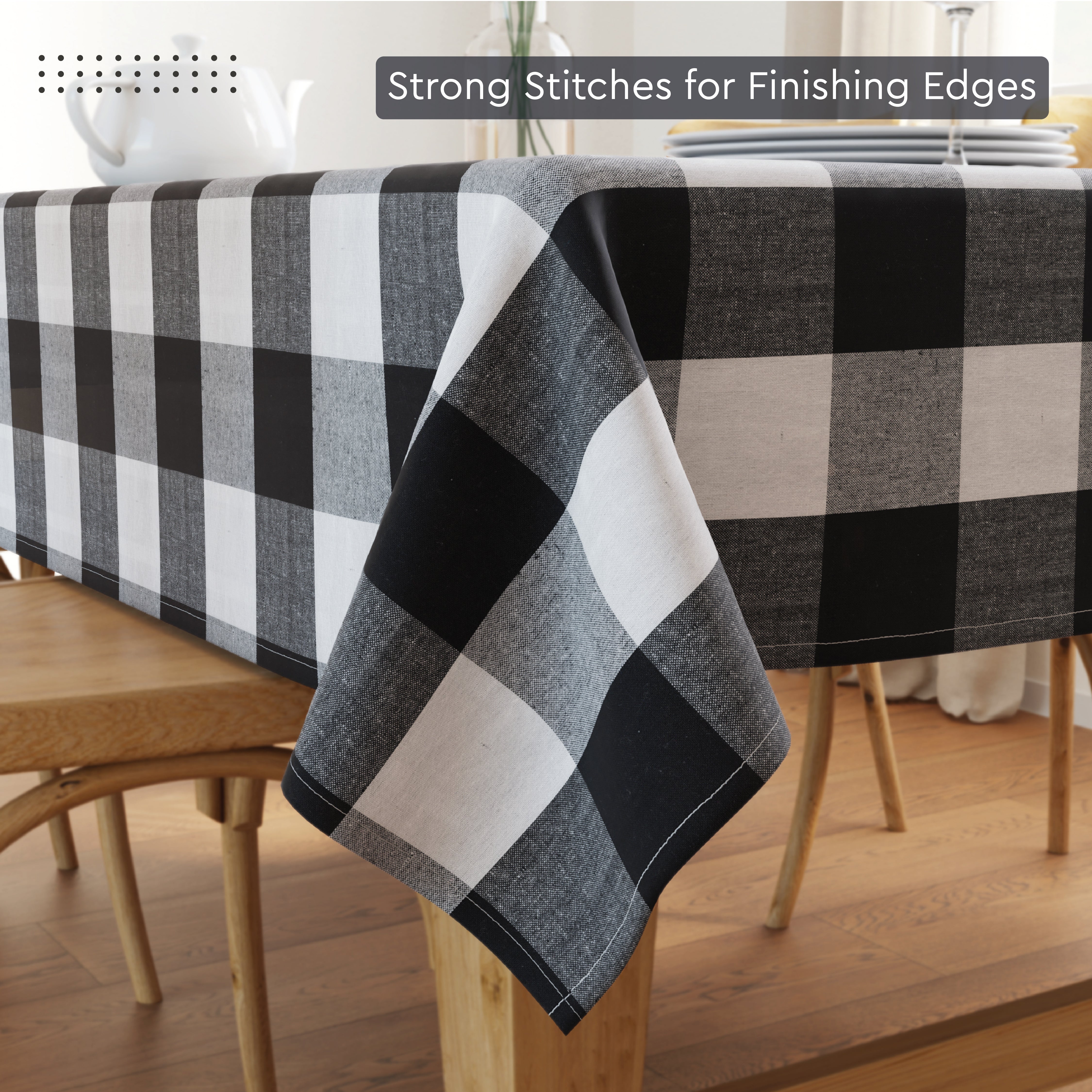 Cotton Buffalo Black Checks Table Cloth (Pack of 1)