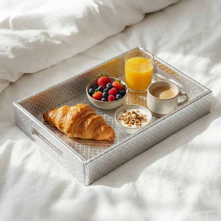 Leather Silver Leather Serving Tray