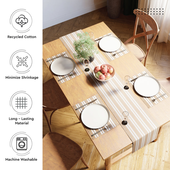 Cotton Franca Beige Stripes Table Runner (Pack of 1)