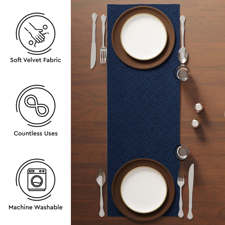 Quilted Velvet Navy Blue Table Runner