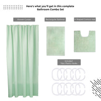 Polyester Mint Shower Curtain + Bathmat (Pack of 3)