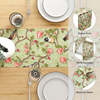 Blackout Polyester Sage Green Birds Table Runner (Pack of 1)