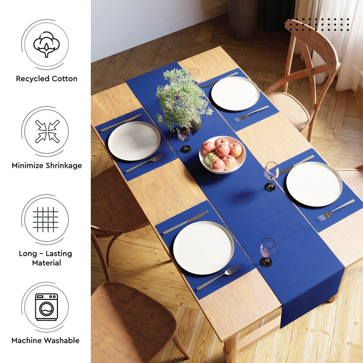 Cotton Solid Blue Table Runner (Pack of 1)