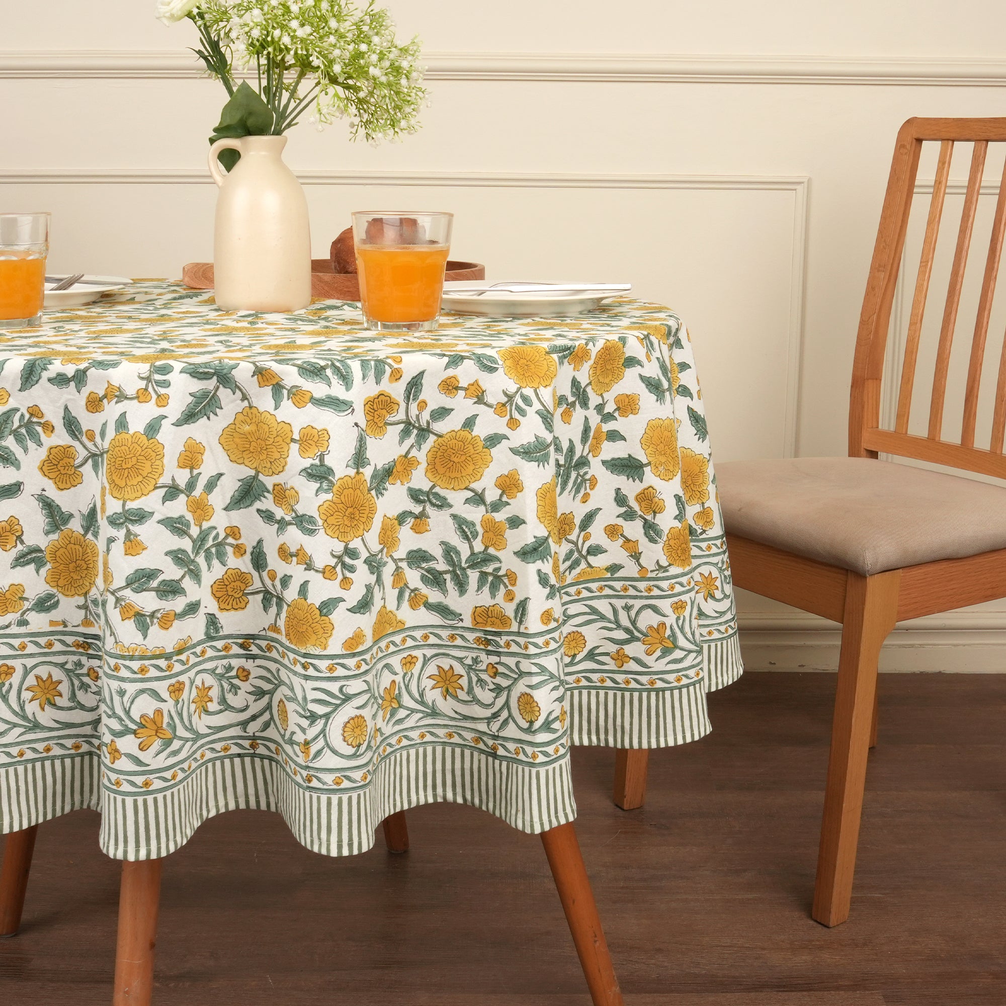 Jaipuri Hand block Print Cotton Yellow Tablecloth