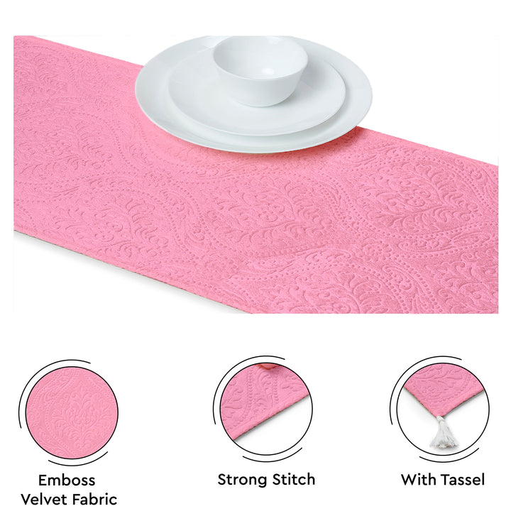 Embossed Velvet Pink Table Runner