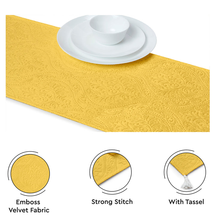 Embossed Velvet Lemon Yellow Table Runner