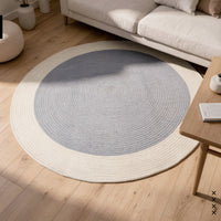 Reversible Round Rug Handwoven Natural Fiber Carpet Braided Area Rug | Neutral Boho Rug for Living Room, Bedroom, Nursery | Washable Area Rug Two Tone