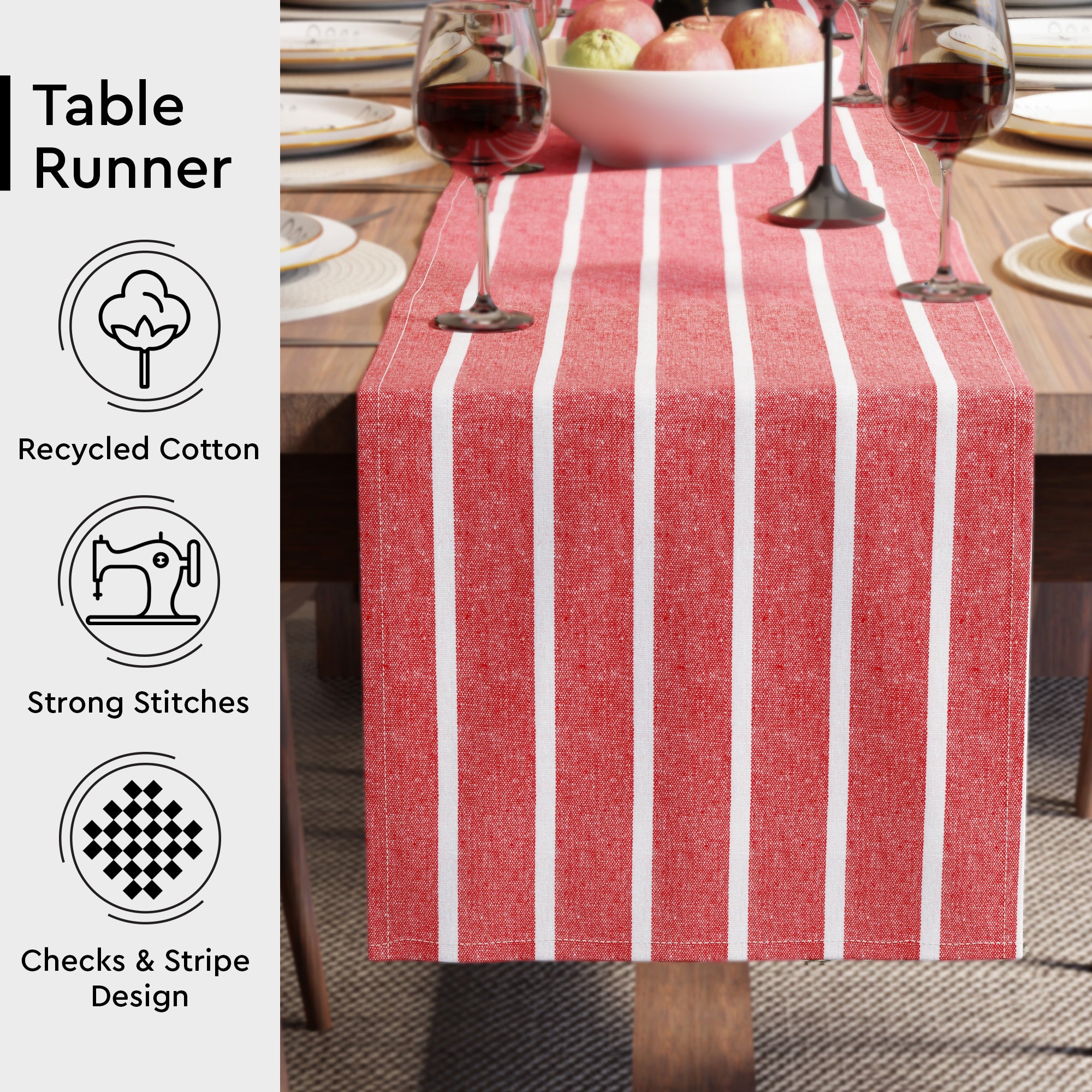 Cotton Canvas Roma Red Stripes Table Runner (Pack of 1)