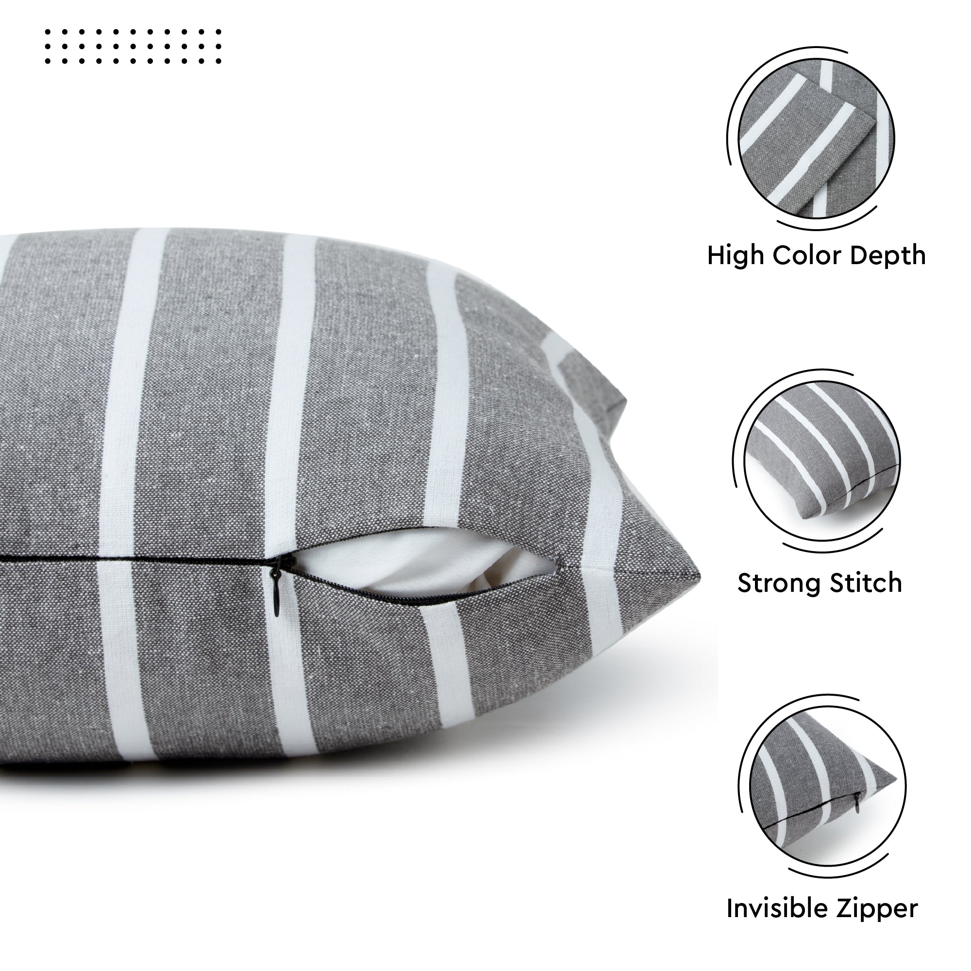 Cotton Roma Grey Stripes Cushion Cover (Pack of 2)