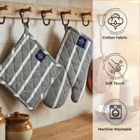 Cotton Roma Grey Stripes Oven Glove & Pot Holder