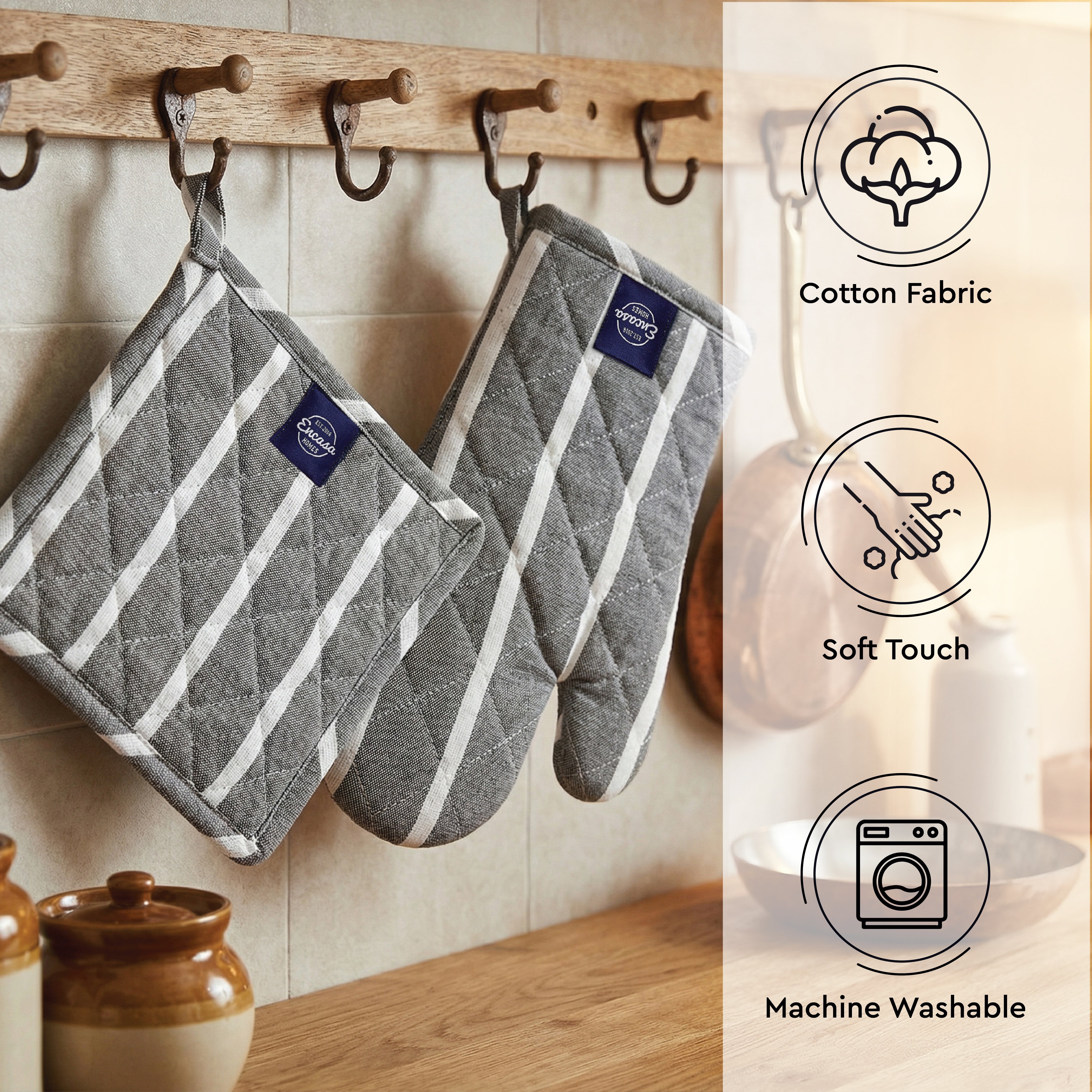 Cotton Roma Grey Stripes Oven Glove & Pot Holder