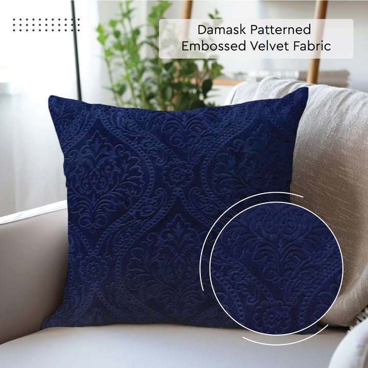 Embossed Velvet Navy Blue Cushion Cover (Pack of 2)