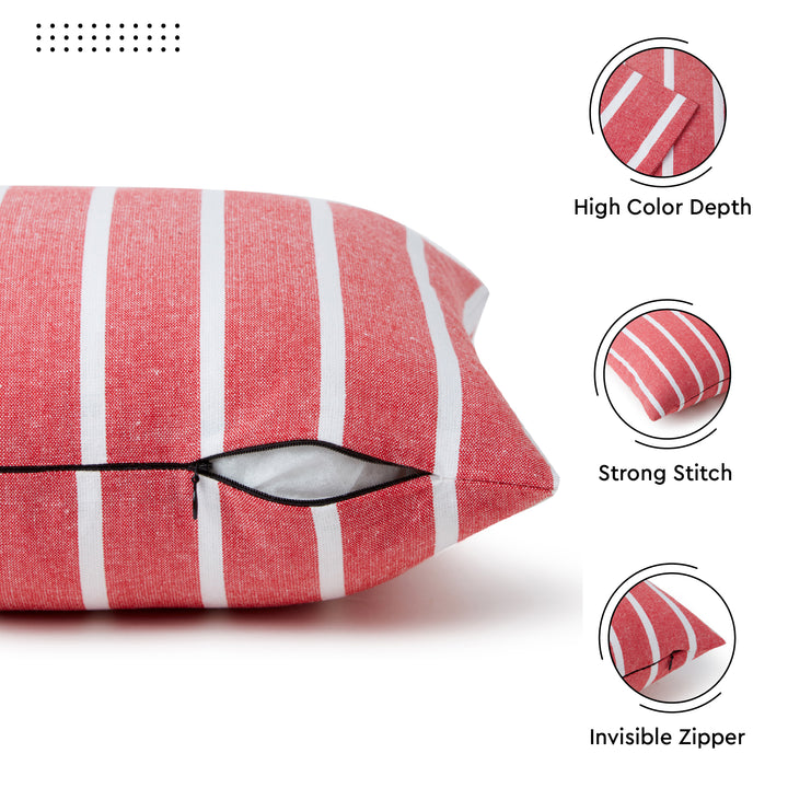 Cotton Roma Red Stripes Cushion Cover (Pack of 2)