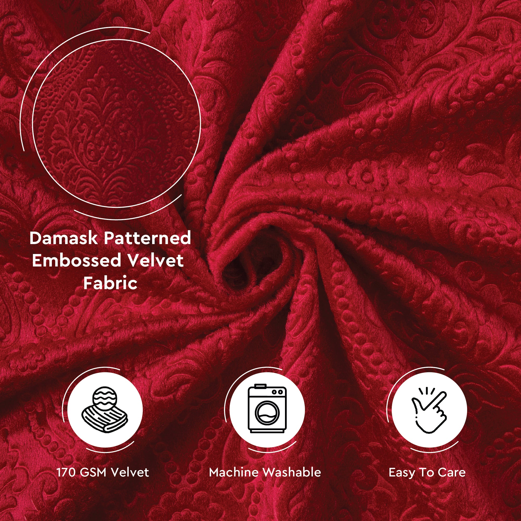 Embossed Velvet Red Fabric by Meter