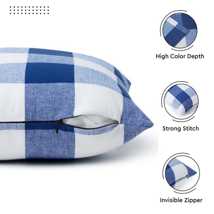 Cotton Buffalo Blue Checks Cushion Cover (Pack of 2)