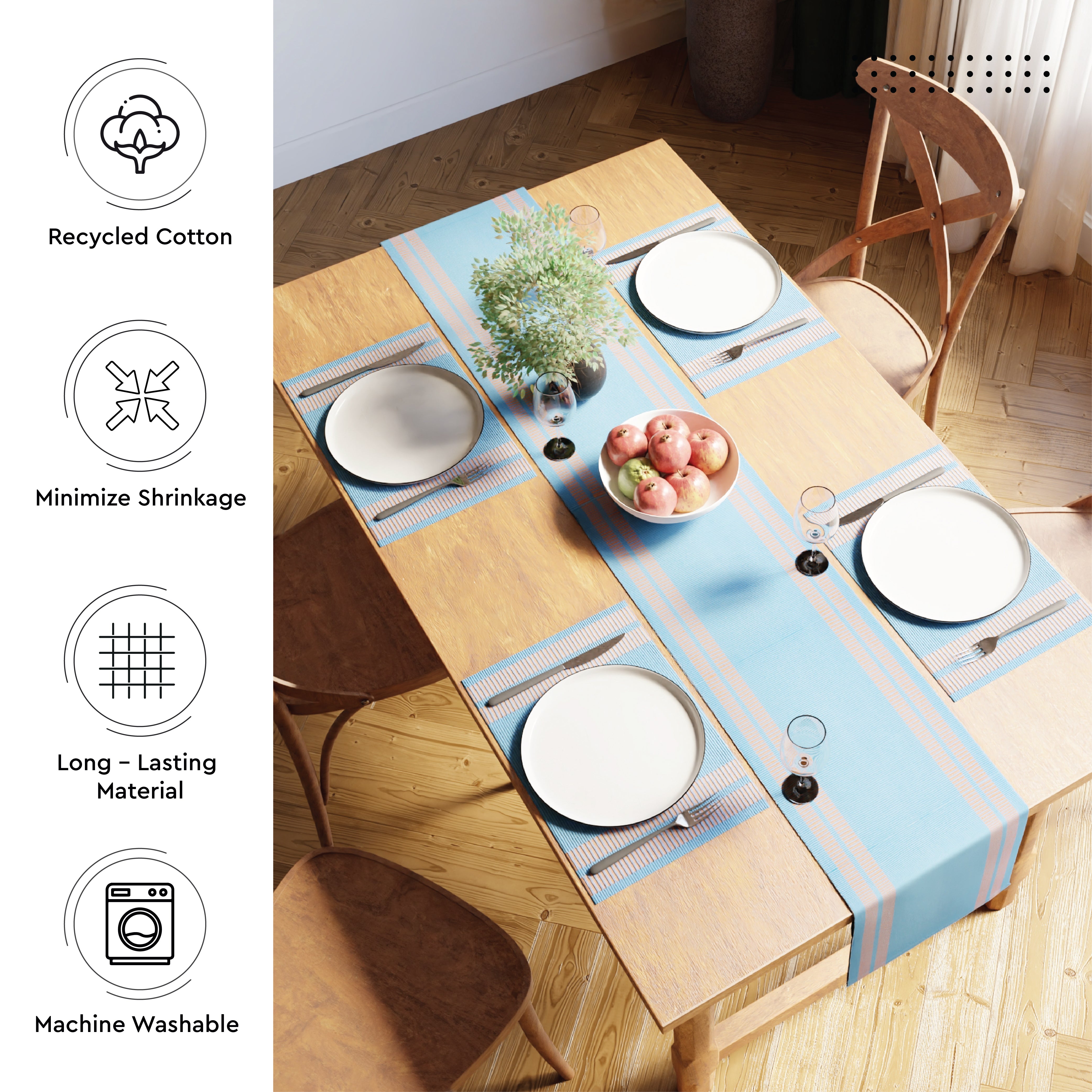 Cotton Ladder Blue Table Runner (Pack of 1)